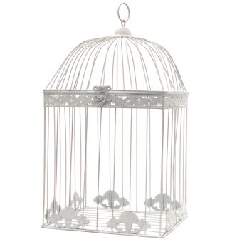 Grande Cage Fer De Décoration Carré Blanc 51 Cm X 28 Cm X 28