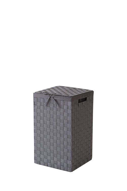 Compactor Home Storage Tex Panier à Linge en Rayonne tressée avec Rabat et intérieur en Lin Gris 30 cm