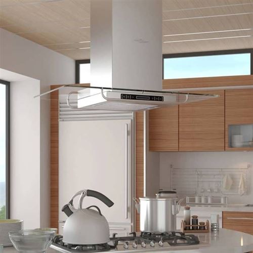 Vidaxl Argent - Hotte - Hotte Îlot - Largeur : 90 Cm - Profondeur : 54 Cm - Inox Et Verre
