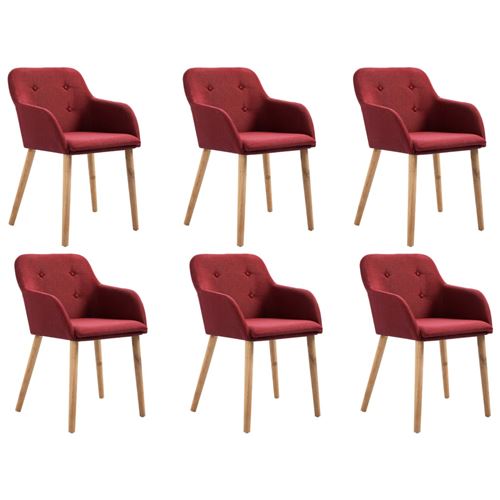 vidaXL Eetkamerstoelen 6 st stof en massief eikenhout wijnrood