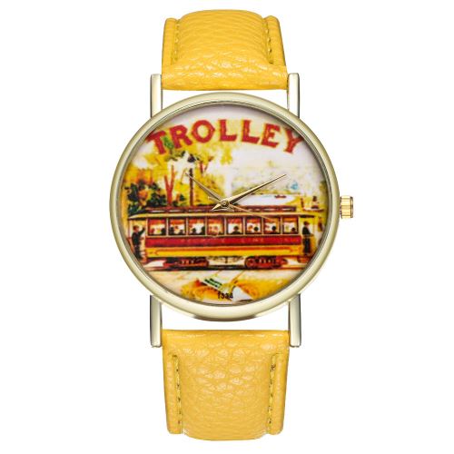 Montre à quartz vintage pour homme avec bracelet en cuir de style classique et bracelet en cuir pour homme, T334-Ajaune