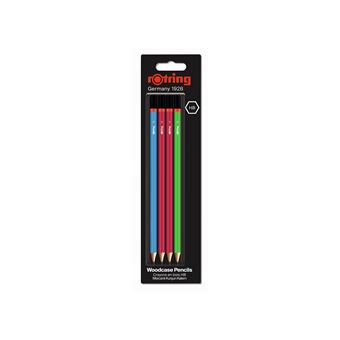 rOtring, Set de 4 Crayons en bois HB : Vert, Bleu, Rouge x 2