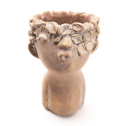 Vase enfant fleurs doré grand modèle pierre reconstituée 17.50x17.00 cm - Image 2