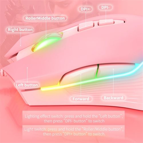 Souris Lapin Rose USB C Souris Avec Rétroéclairage LED 2400DPI