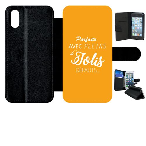 Etui My-Kase pour iPhone X - parfaite avec pleins de jolis defauts fond orange - Simili-cuir Noir