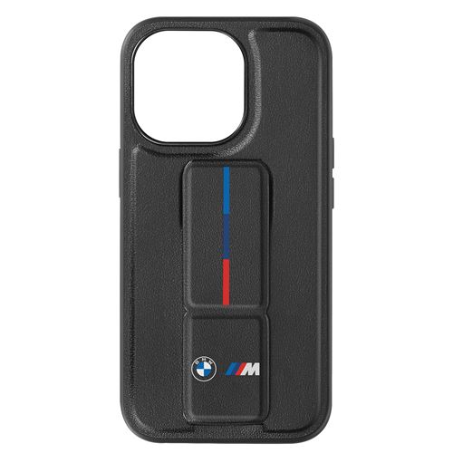 Coque pour iPhone 15 Pro Max Simili Cuir Béquille Support BMW Noir