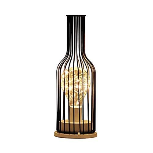 Veilleuse Rétro en Fer, Goeco, Lampe de Table Créative Bouteille de Vin, Noir
