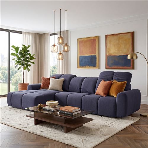 Canap&eacute; Tissu Angle gauche Bleu Anacapri - 3 Places - Bleu