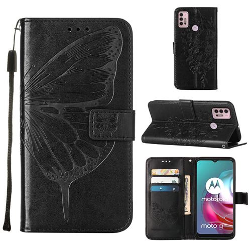 MPFRANCE Housse pour Motorola Moto G30/G10/G10 Power Noir [Papillon V3]