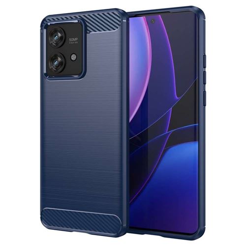 Coque pour Motorola Edge 40 Neo - housse etui silicone gel carbone + verre trempe - BLEU FONCE - htdmobiles