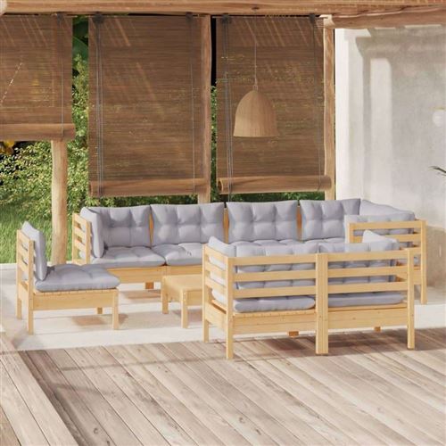Non Communiqué Gris Salon De Jardin Modulable Vidaxl 9 Personnes Bois Massif X 63.5 X 28.5 Cm 9 Pieces