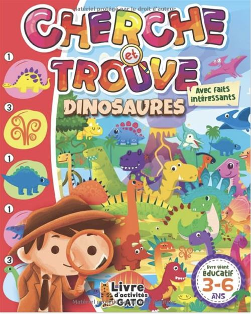 Livre Cherche et trouve Dinosaures - Géant éducatif 3-6 ans - 40 pages 20x25cm