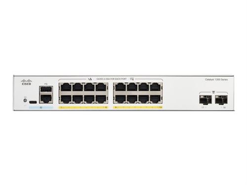 Cisco Catalyst 1300-16FP-2G - Commutateur - C3 - Géré - 16 x 10/100/1000 (PoE+) + 2 x Gigabit Ethernet SFP - Montable sur rack - PoE+ (240 W)