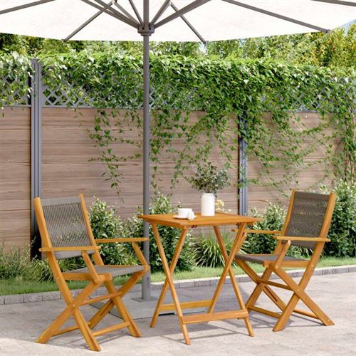 Vidaxl Gris Ensemble De Bistro 3 Pcs Polypropylène Et Bois Massif, Ensemble De Bistro De Jardin, Ensemble De Balcon, 3281806 - Image 3