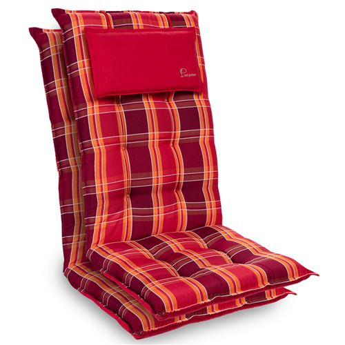 Coussin de chaise de jardin -Blumfeldt Sylt -120 x 50 x9 cm -2 pièces -Carreaux Rouges