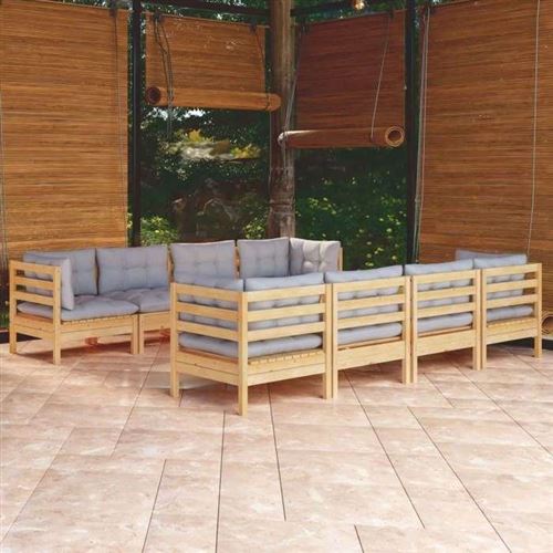 Non Communiqué Gris 9 Pieces Vidaxl Salon De Jardin Modulable Bois X 63.5 X 62.5 9 Personnes