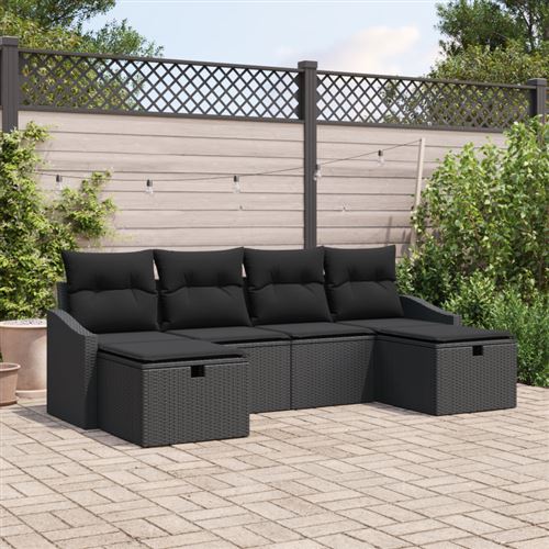 Non Communiqué Canapé De Jardin 6 Pièces Avec Coussins Noirs En Rotin Synthétique