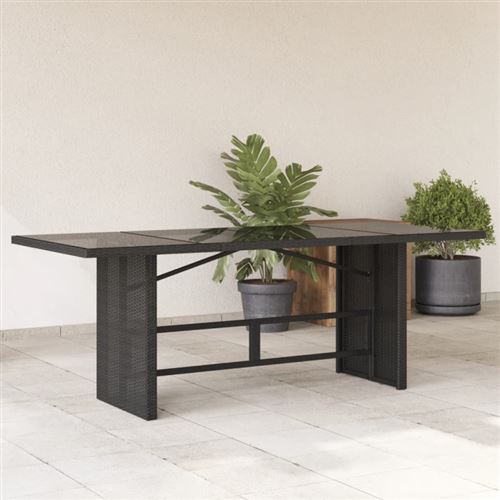 VIDAXL  Table De Jardin Dessus En Verre Noir 190x80x74cm R&eacute;sine Tress&eacute;e