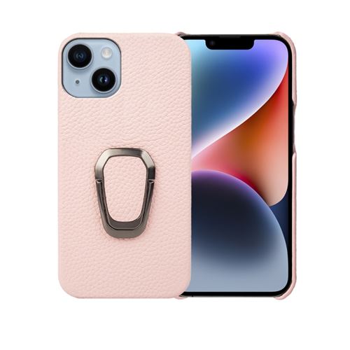 Coque et étui téléphone mobile Cuir de fleur de litchi Porte-bagues pour le doigt Pour iPhone 14 Rose