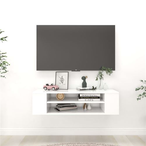 vidaXL Meuble TV suspendu Blanc 100x30x26,5 cm Aggloméré