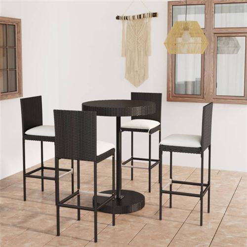Non Communiqué Noir Vidaxl 5-Delige Tuinbarset Met Kussens Poly Rattan Zwart3064766