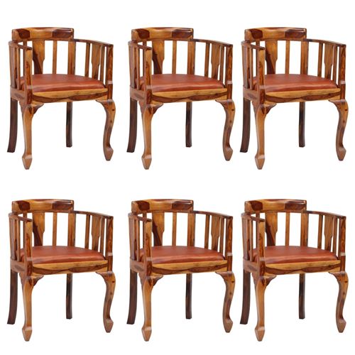 vidaXL Chaises de salle à manger 6 pcs Cuir véritable et Sesham massif