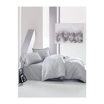 Parure de lit - 129CTN63609 - 1 housse de couette 220 x 240 cm + 2 taies d'oreiller 60 x 60 cm - Satiné 100% coton - Gris - 1