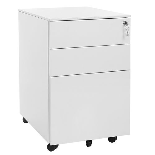 Bc-elec - PCP390-1W Caisson mobile à tiroirs en acier armoire de bureau chariot mobile caisson à roulettes blanc