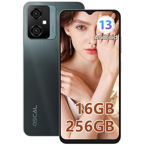 Smartphone Débloqué Oscal Tiger 10 6,56 pouces 16Go+256Go/SD 1To 50MP 5180mAh Android 13 Dual SIM - Gris