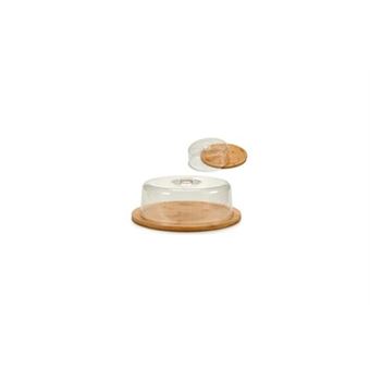Platetau Fromage APS En Bambou Avec Cloche En Verre, Diamètre 205 Mm, Pour L'apéro Entre Amis