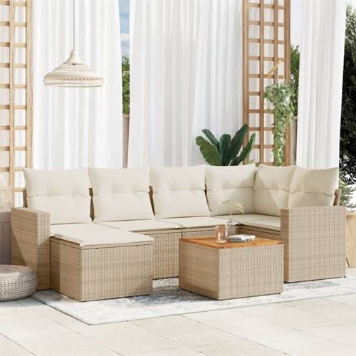 Salon de jardin modulable vidaxl resine tressee beige 7 pieces 62 x 65.5 x 69 cm 6 personnes