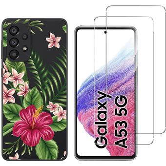 Coque Silicone Galaxy A53 5G Noir Mat - Avec 2 Verres Trempés, Anti-choc