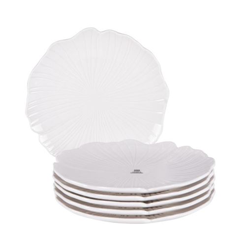 Non Communiqué Blanc Assiette À Dessert Ginkgo 20 Cm (Lot De 6) - Table Passion - Porcelaine