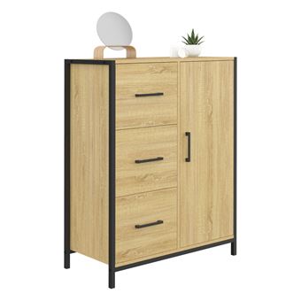 Commode de rangement salle de bain DETROIT 3 tiroirs 1 placard design industriel - 1