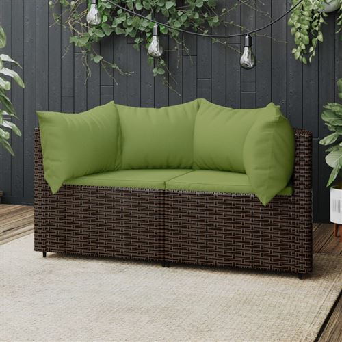 vidaXL Canapés d'angle de jardin et coussins2pcs marron résine tressée319838