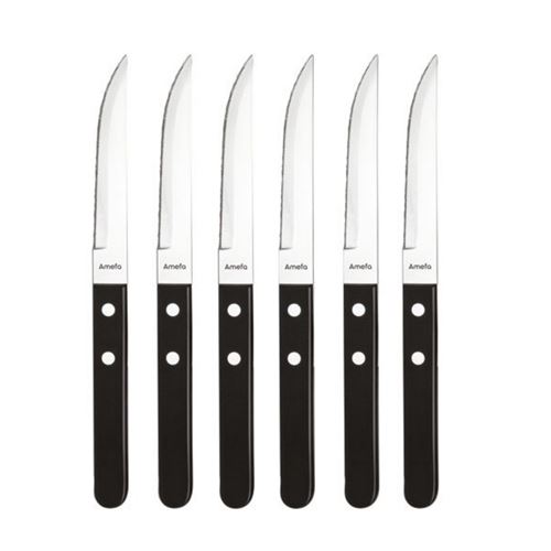 Non Communiqué Noir Coffret 6 Couteaux À Steak / Pizza Amefa 700000Mb02br1