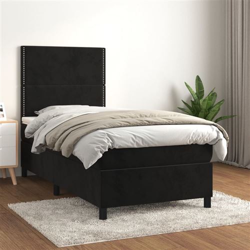 vidaXL Sommier à lattes de lit avec matelas Noir 100x200 cm Velours3142949