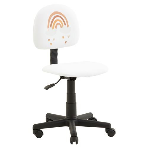 Chaise de bureau enfant RAINBOW, fauteuil pivotant à roulette avec hauteur  réglable, en synthétique blanc motif arc-en-ciel - Achat & prix