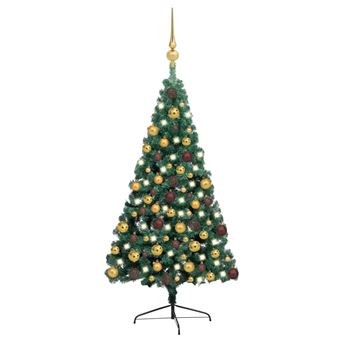 Demi-arbre de Noël artificiel avec LED et boules Vert hauteur de 180 cm