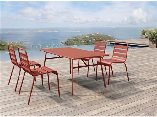 Salle à manger de jardin en métal - une table L.160 cm et 4 chaises empilables - Terracotta - MIRMANDE de MYLIA