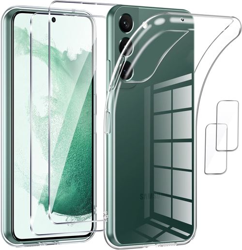 Coque Silicone Transparente + Verres Trempes et Protections Camera Arriere Transparent X2 Pour Samsung Galaxy S22 Plus Little Boutik©