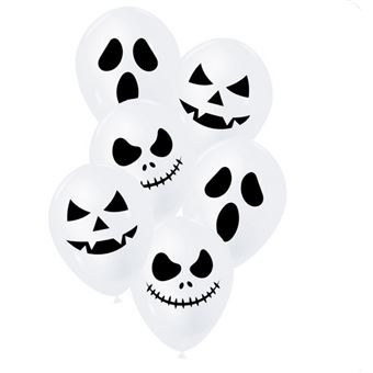 Ballons de baudruche blancs Visage de Halloween 6pcs - 1