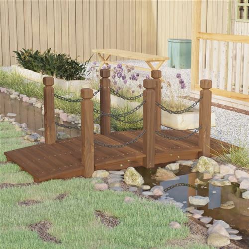 vidaXL Gartenbrücke mit Kettengeländer 150x67x56 cm Massivholz Fichte