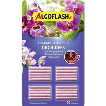 ALGOFLASH Engrais Bâtonnets Orchidées 20 Pièces - Action 3 Mois NPK 8.10.13