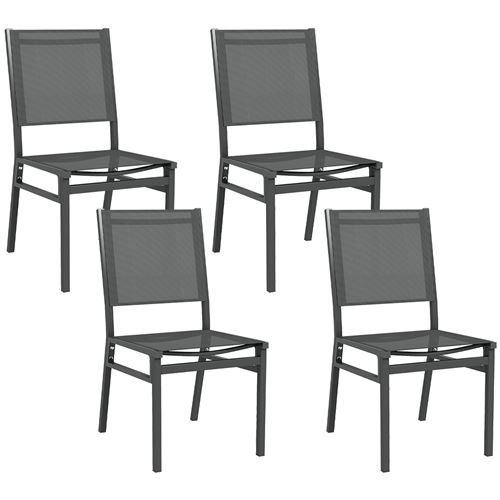 Lot de 4 chaises de jardin alu textilène gris