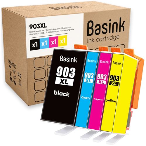Basink Cartouche d'encre Compatible avec HP 903XL Pack 4 pour Officejet Pro 6950 6960 6970 All-in-One Imprimante