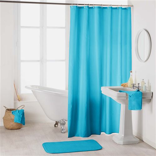 Rideau de douche avec crochets 180 x 200 cm polyester uni essencia Turquoise