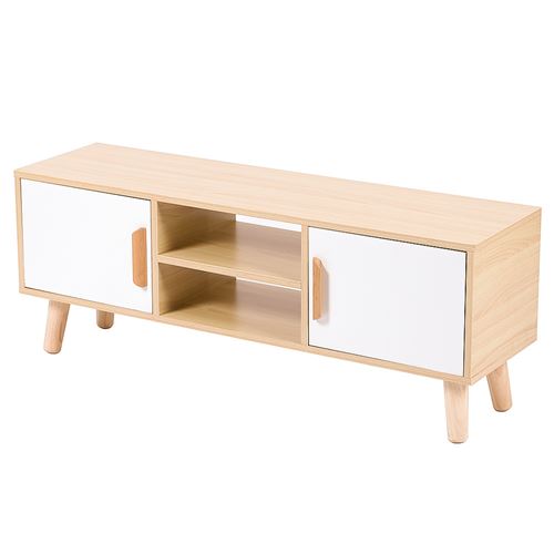 Meuble TV OOBEST® Style scandinave avec 2 Portes et 2 niches, chêne et blanc