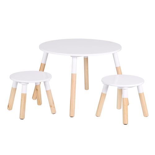 Toilinux - Table Dream et ses deux tabourets pour enfants - Blanc et Bois - Dream