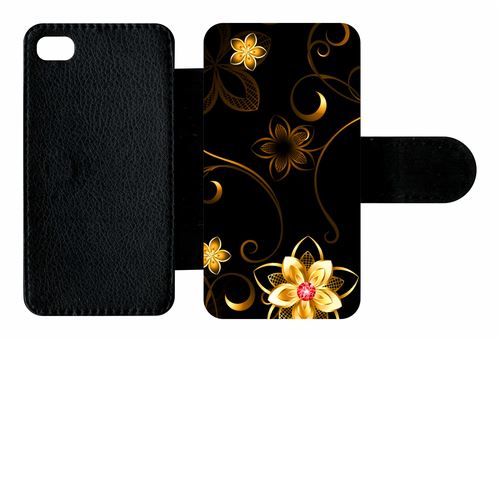Etui À Rabat Apple Iphone 4 Et 4 S Fleur D Or Fond Noir